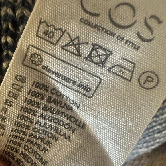 COS Navy White Pullover Sweater 100% Cotton Crew Neck Stretch Size Small Women's - Picture 11 of 11